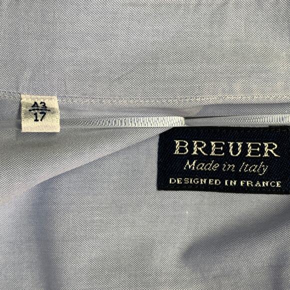 BREUER Size L Blue Cotton One Pocket Long Sleeve Shirt - Picture 4 of 5